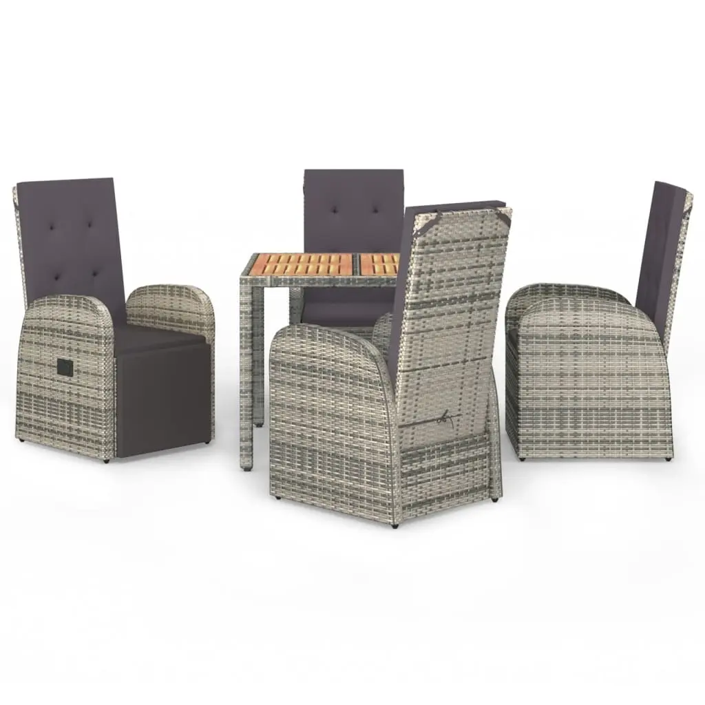 5 Piece Garden Dining Set with Cushions Grey Poly Rattan 3157584 - Furniture