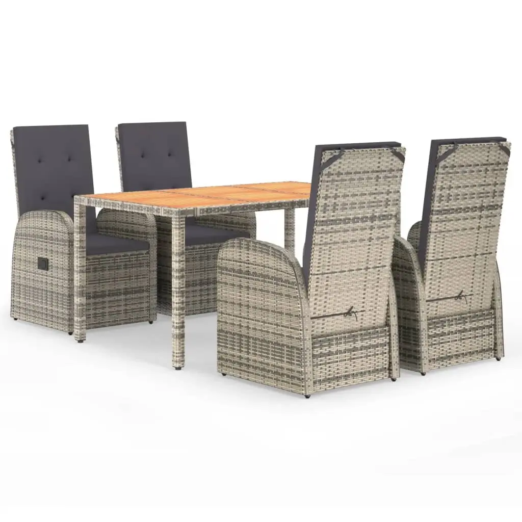 5 Piece Garden Dining Set with Cushions Grey Poly Rattan 3157585 - Furniture