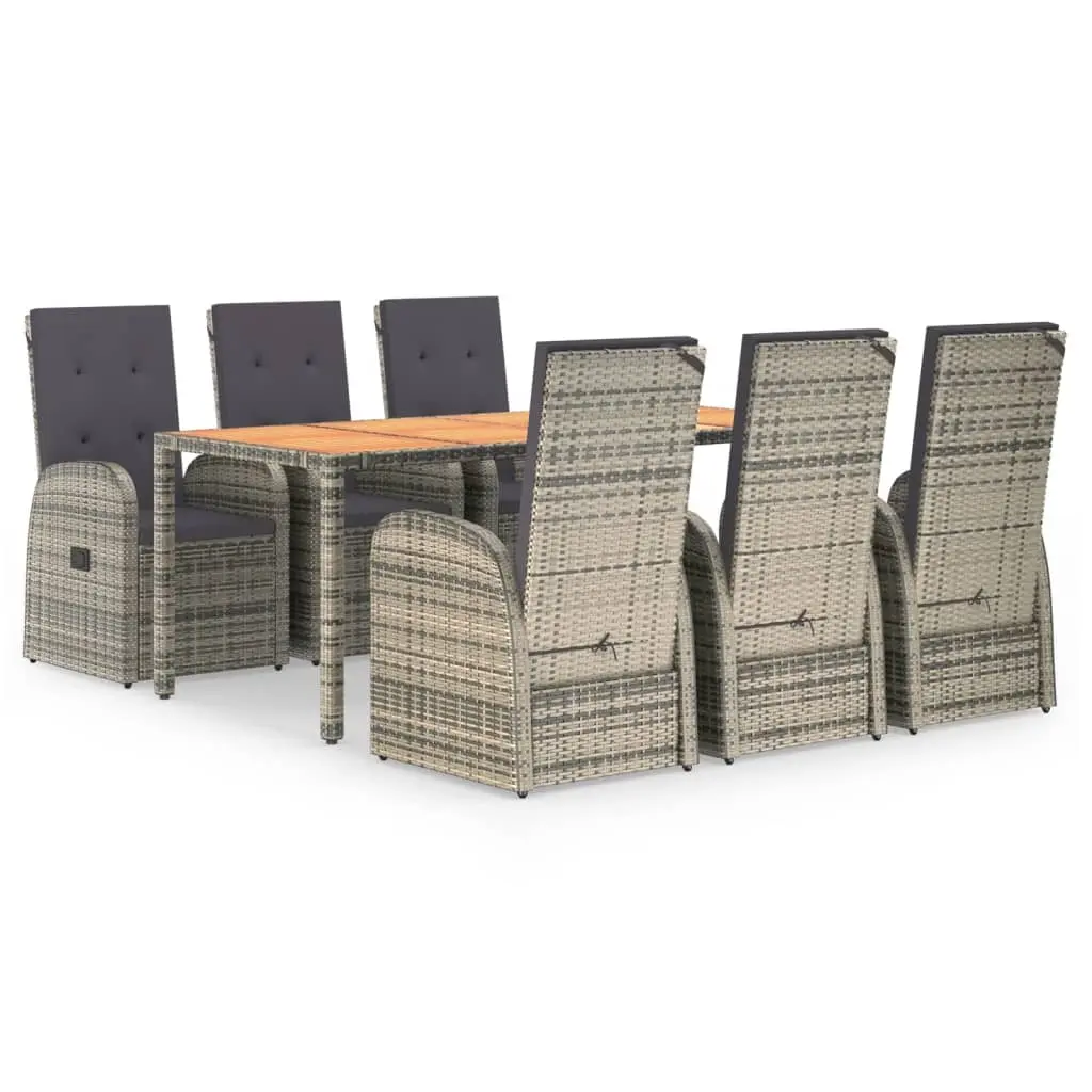 7 Piece Garden Dining Set with Cushions Grey Poly Rattan 3157588 - Furniture