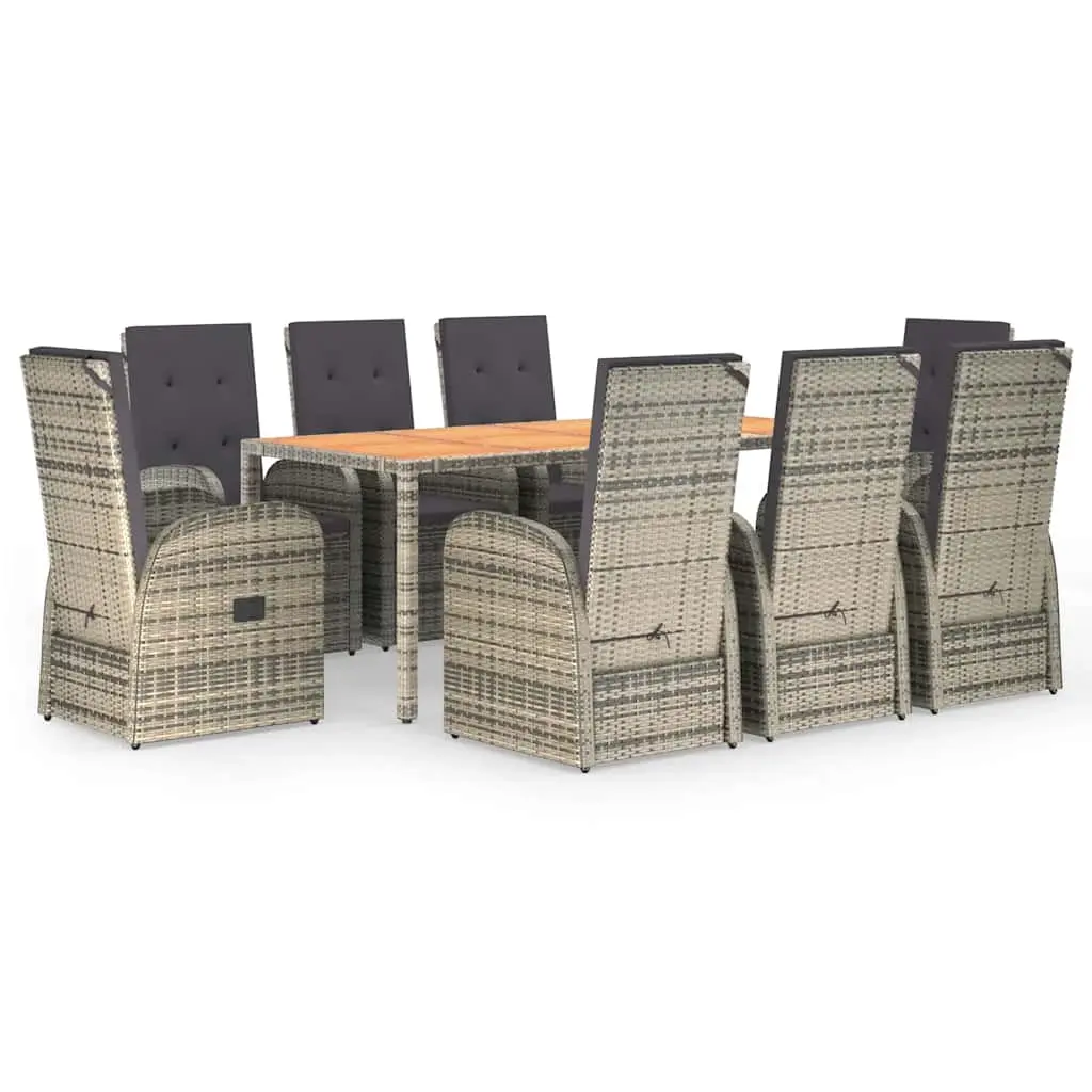 9 Piece Garden Dining Set with Cushions Grey Poly Rattan 3157589 - Furniture