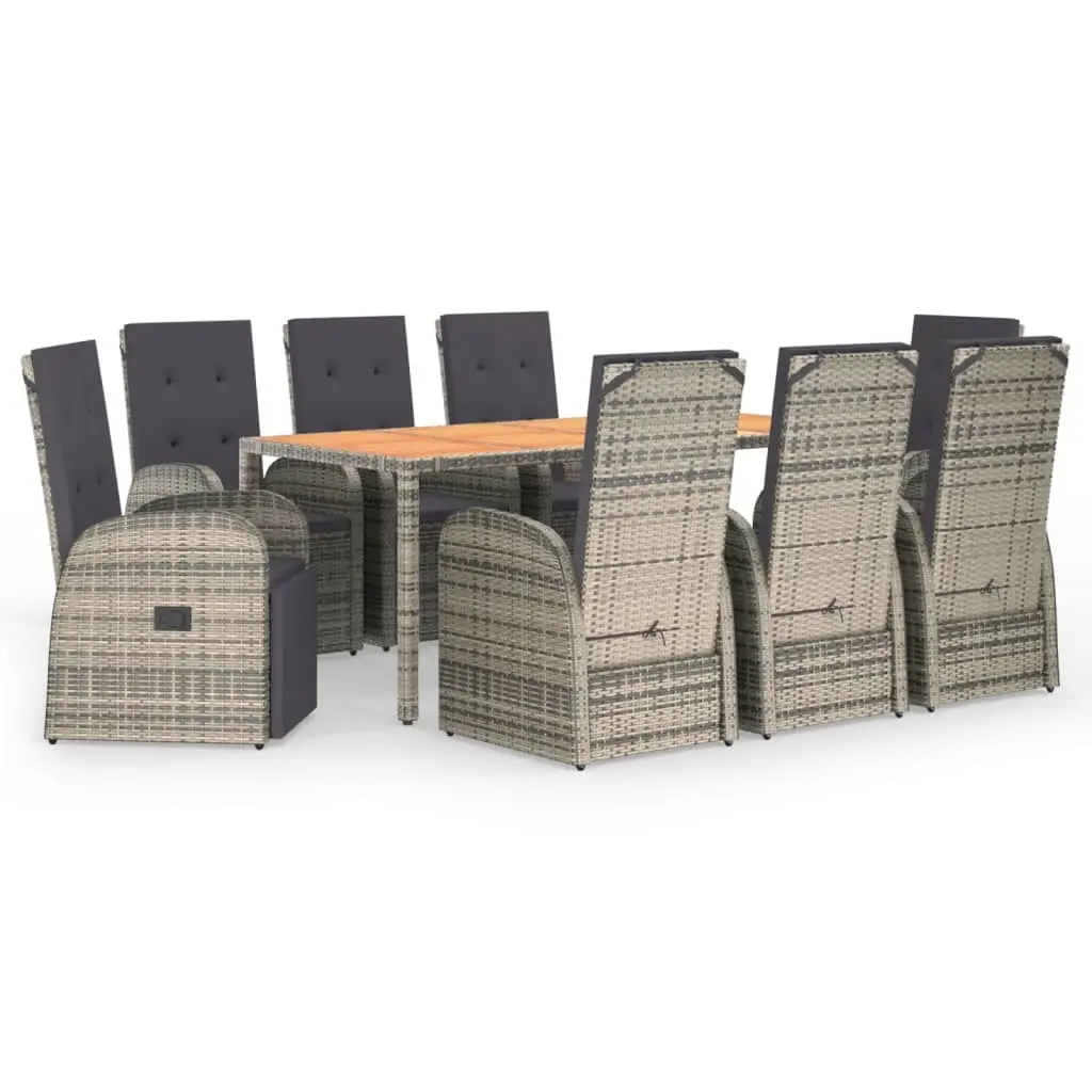 9 Piece Garden Dining Set with Cushions Grey Poly Rattan 3157590 - Furniture