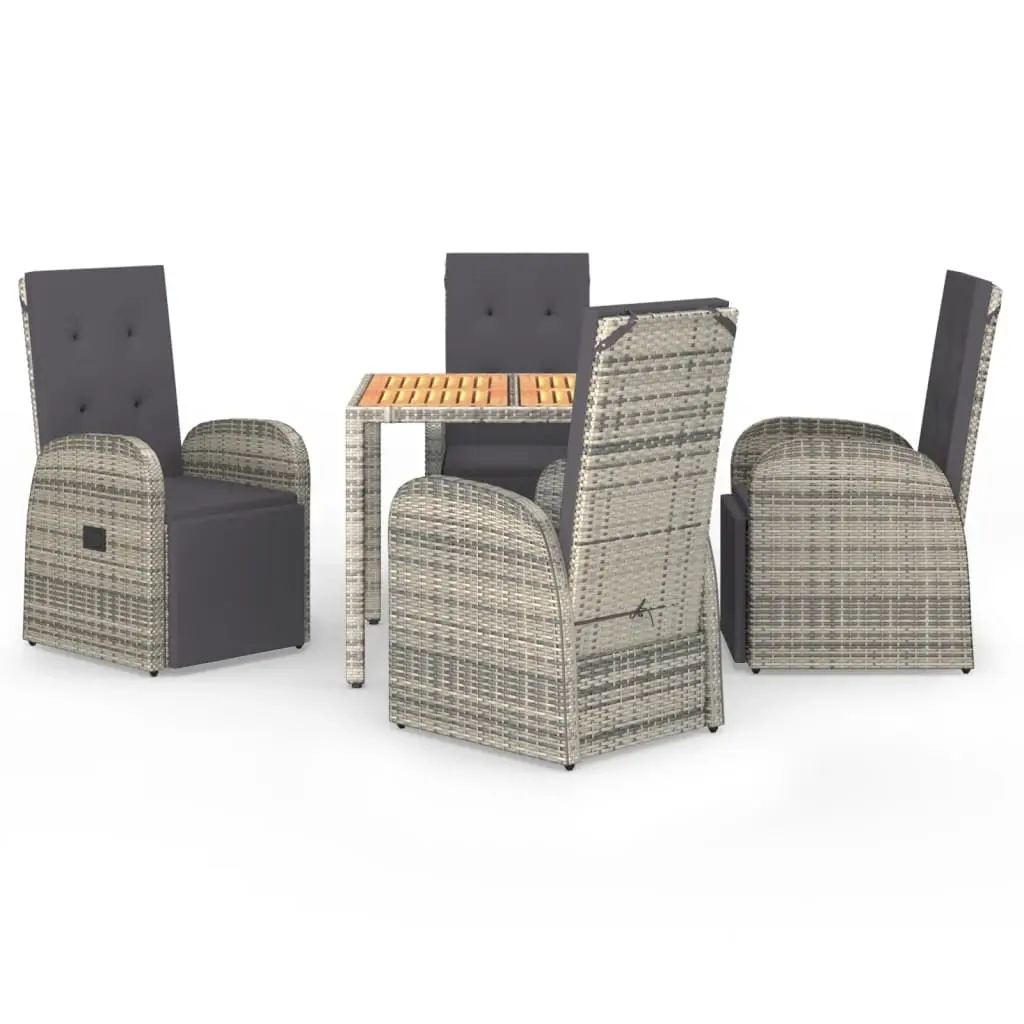 5 Piece Garden Dining Set with Cushions Grey Poly Rattan 3157592 - Furniture