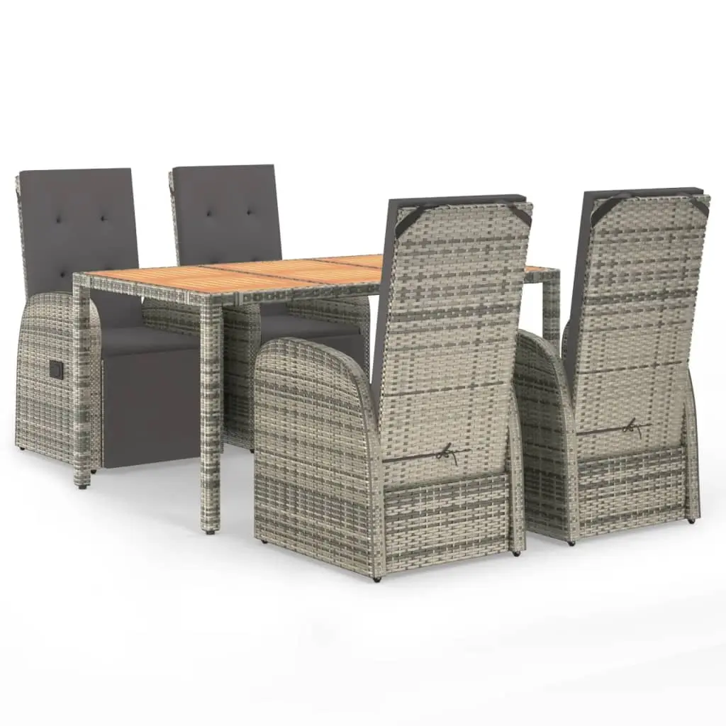 5 Piece Garden Dining Set with Cushions Grey Poly Rattan 3157593 - Furniture