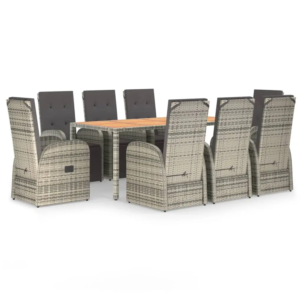 9 Piece Garden Dining Set with Cushions Grey Poly Rattan 3157596 - Furniture