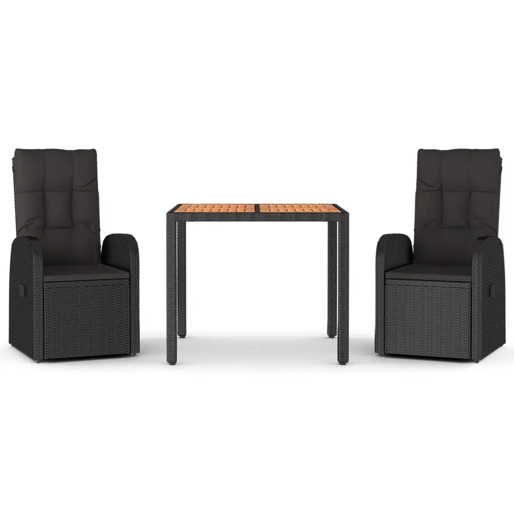 3 Piece Garden Dining Set with Cushions Black Poly Rattan 3157597 - Furniture
