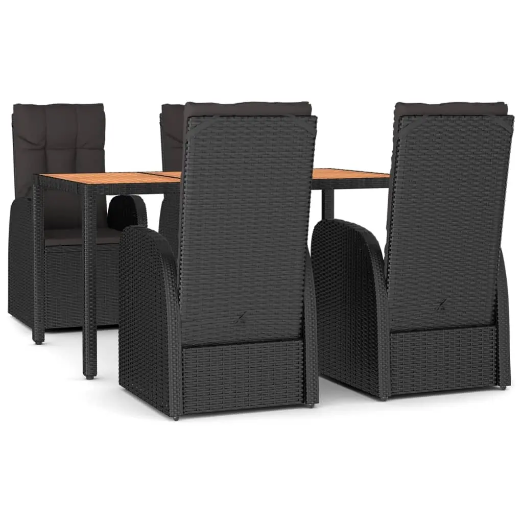 5 Piece Garden Dining Set with Cushions Black Poly Rattan 3157600 - Furniture
