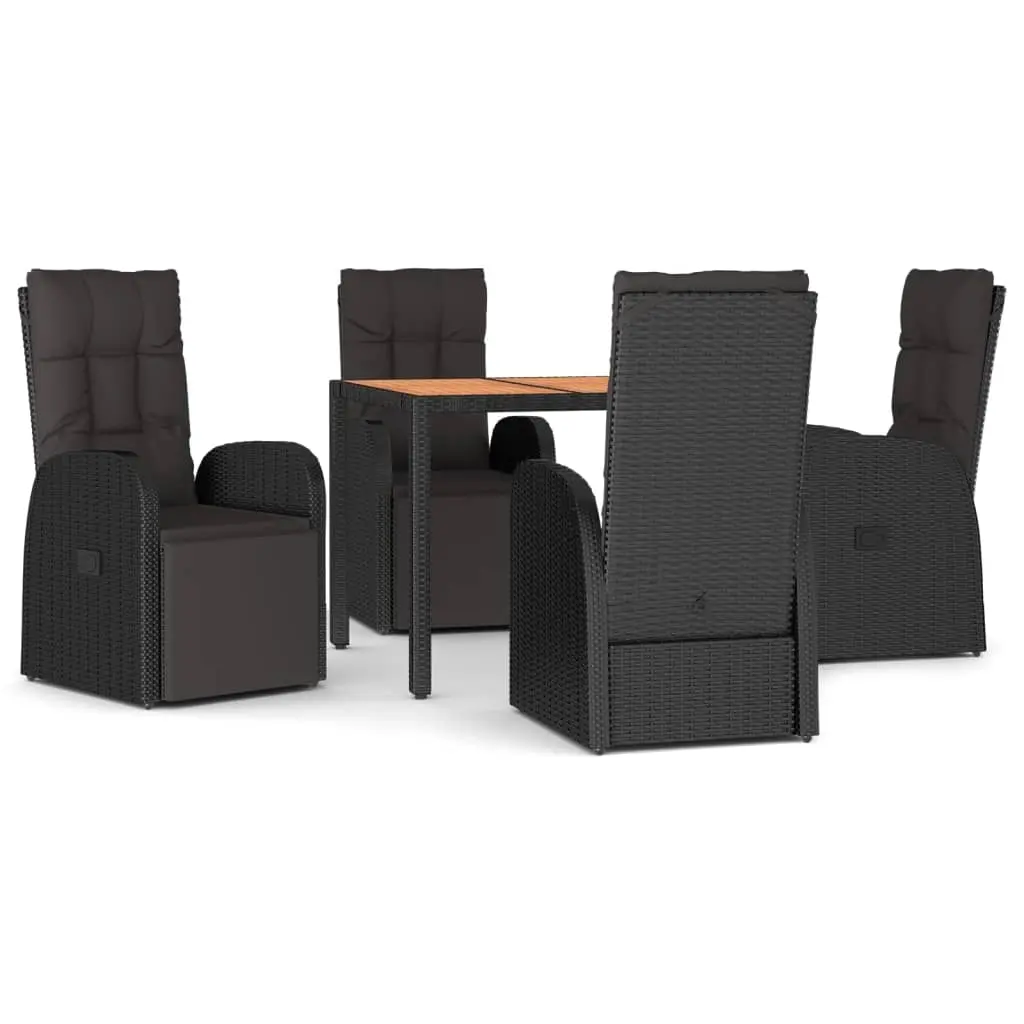 5 Piece Garden Dining Set Black Poly Rattan&Solid Wood Acacia 3157607 - Furniture