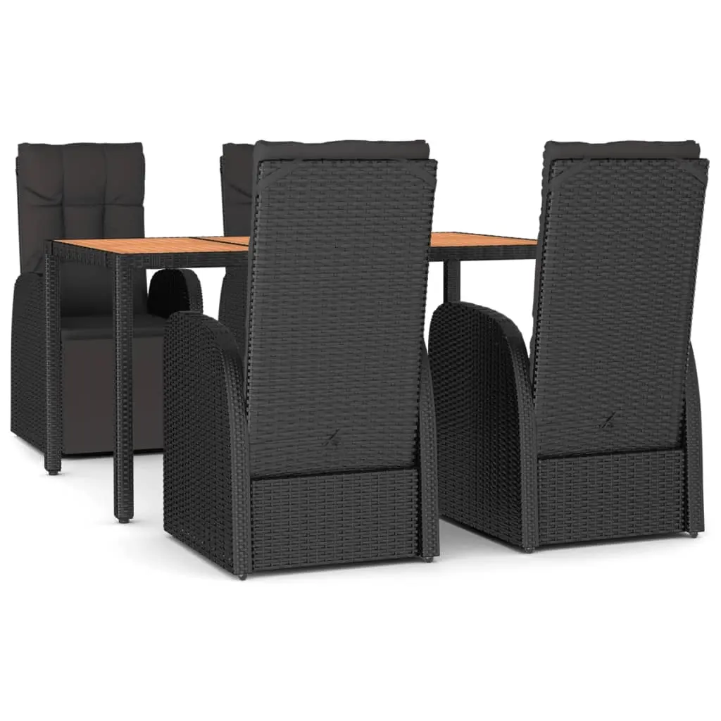5 Piece Garden Dining Set Black Poly Rattan&Solid Wood Acacia 3157608 - Furniture