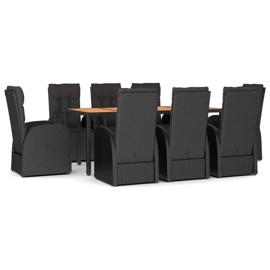 9 Piece Garden Dining Set Black Poly Rattan&Solid Wood Acacia 3157611 - Furniture