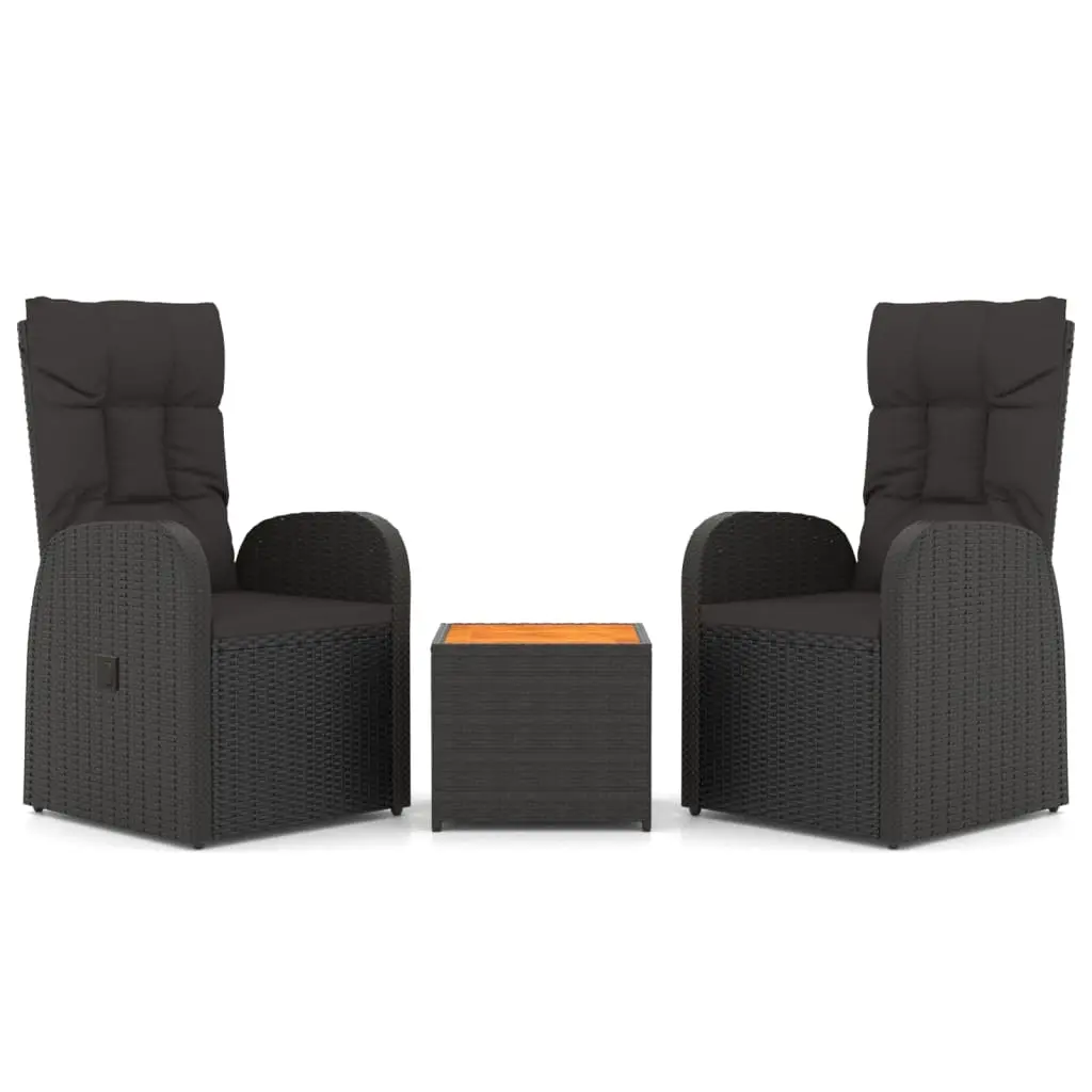 3 Piece Garden Lounge Set Black Poly Rattan&Solid Wood Acacia 3157649 - Furniture
