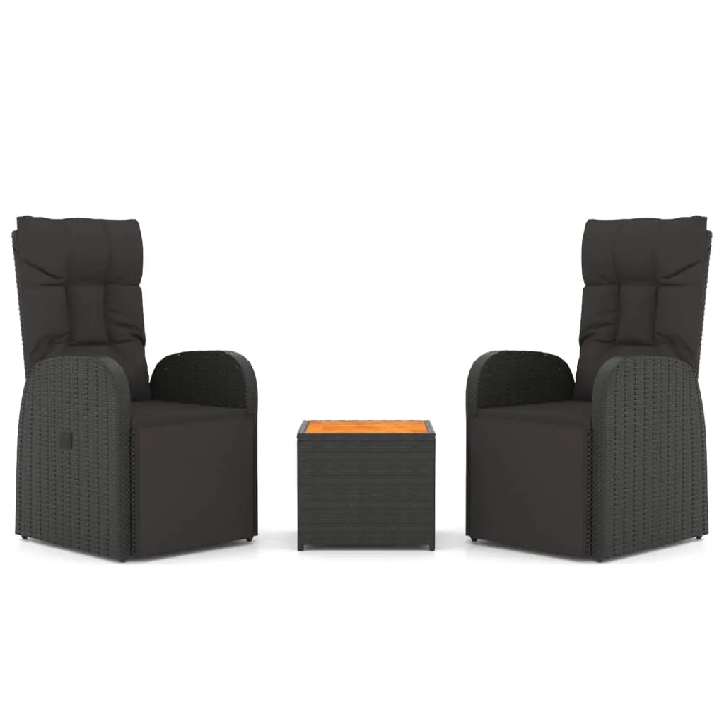 3 Piece Garden Lounge Set Black Poly Rattan&Solid Wood Acacia 3157650 - Furniture