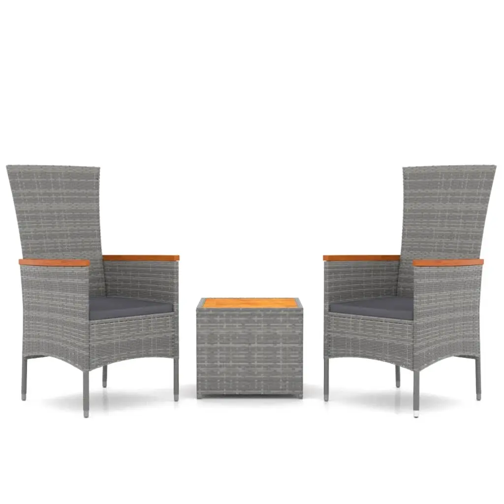 3 Piece Garden Lounge Set Grey Poly Rattan&Solid Wood Acacia 3157652 - Furniture