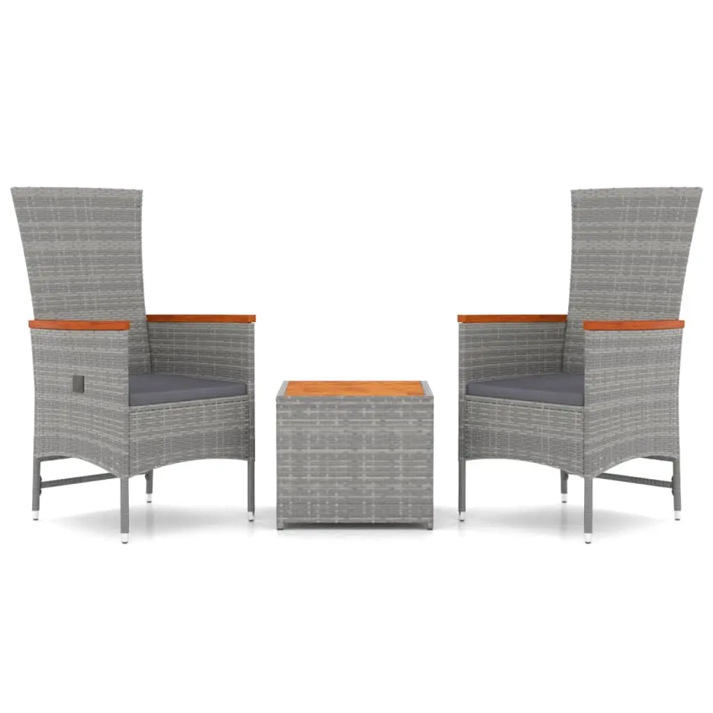 3 Piece Garden Lounge Set Grey Poly Rattan&Solid Wood Acacia 3157653 - Furniture