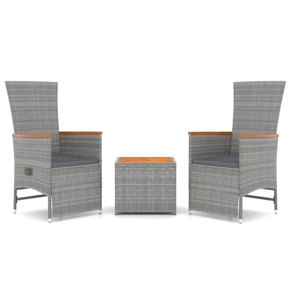 3 Piece Garden Lounge Set Grey Poly Rattan&Solid Wood Acacia 3157654 - Furniture