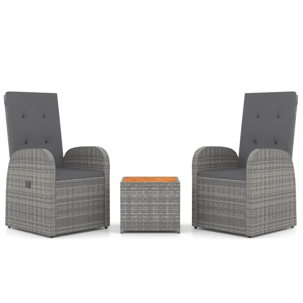 3 Piece Garden Lounge Set Grey Poly Rattan&Solid Wood Acacia 3157655 - Furniture