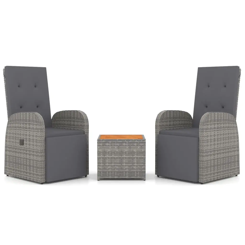 3 Piece Garden Lounge Set Grey Poly Rattan&Solid Wood Acacia 3157656 - Furniture