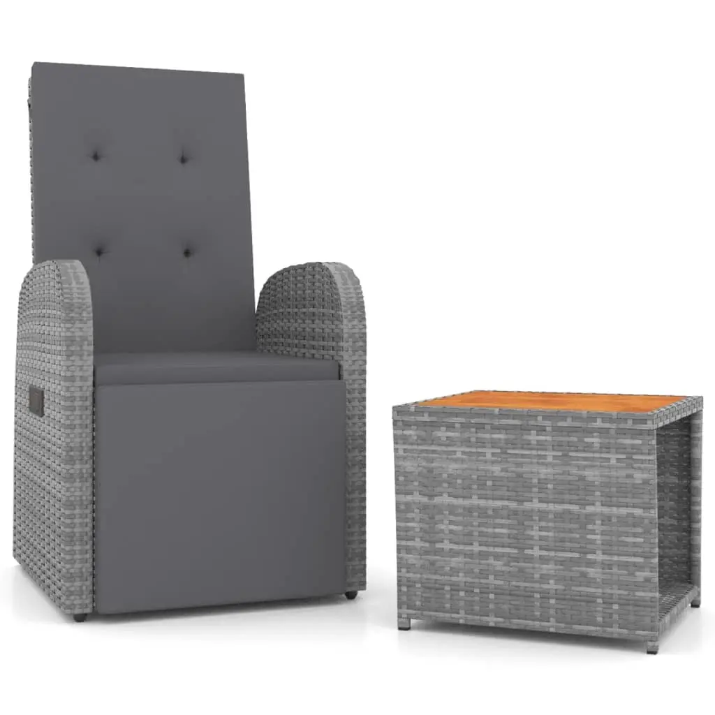 2 Piece Garden Lounge Set Grey Poly Rattan&Solid Wood Acacia 3157657 - Furniture
