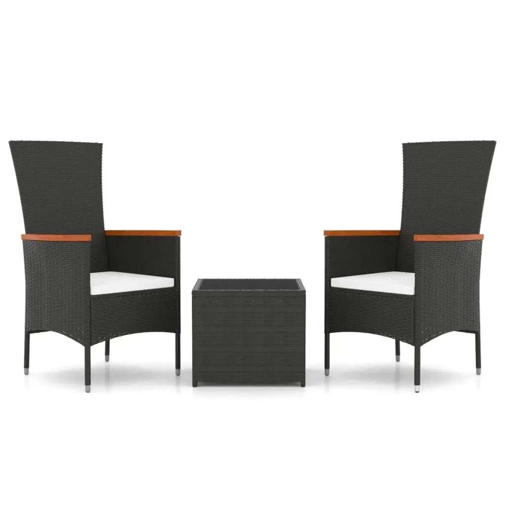 3 Piece Garden Lounge Set Black Poly Rattan&Steel 3157658 - Furniture