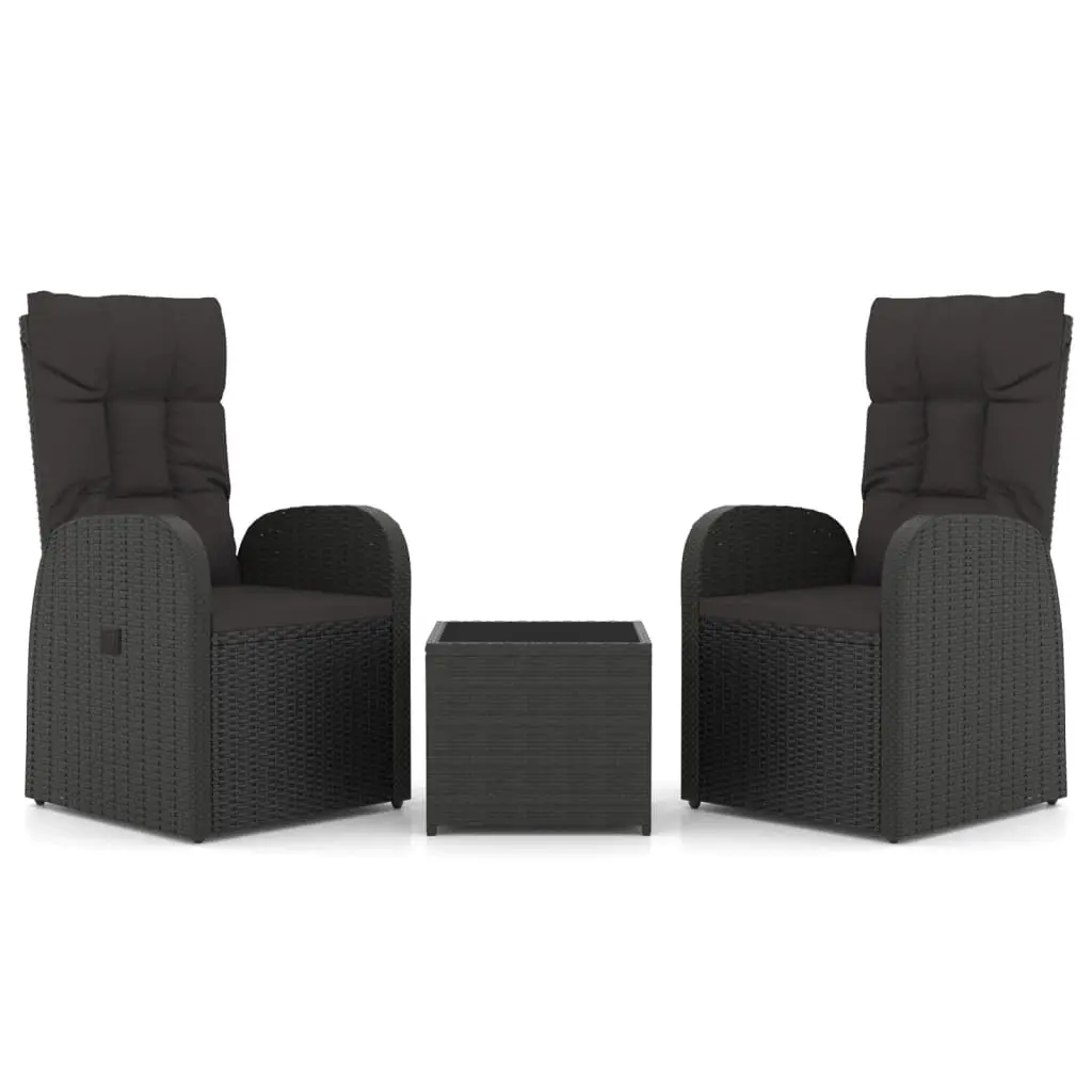 3 Piece Garden Lounge Set Black Poly Rattan&Steel 3157659 - Furniture
