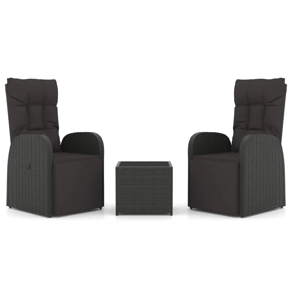 3 Piece Garden Lounge Set Black Poly Rattan&Steel 3157660 - Furniture