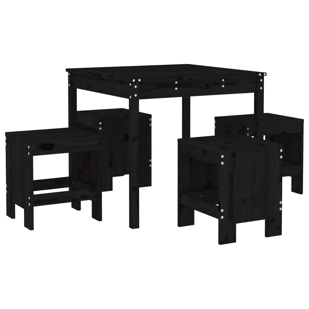 5 Piece Garden Dining Set Black Solid Wood Pine 3157713 - Furniture