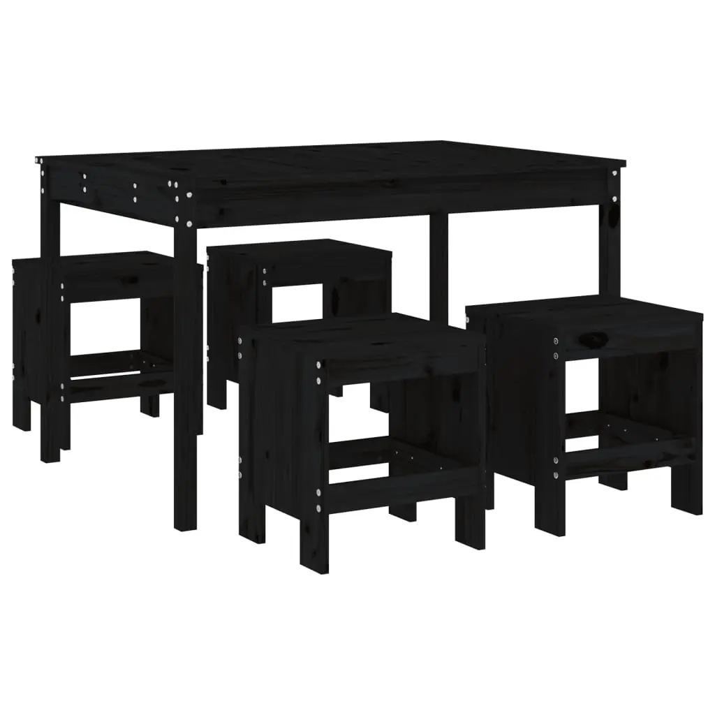 5 Piece Garden Dining Set Black Solid Wood Pine 3157719 - Furniture