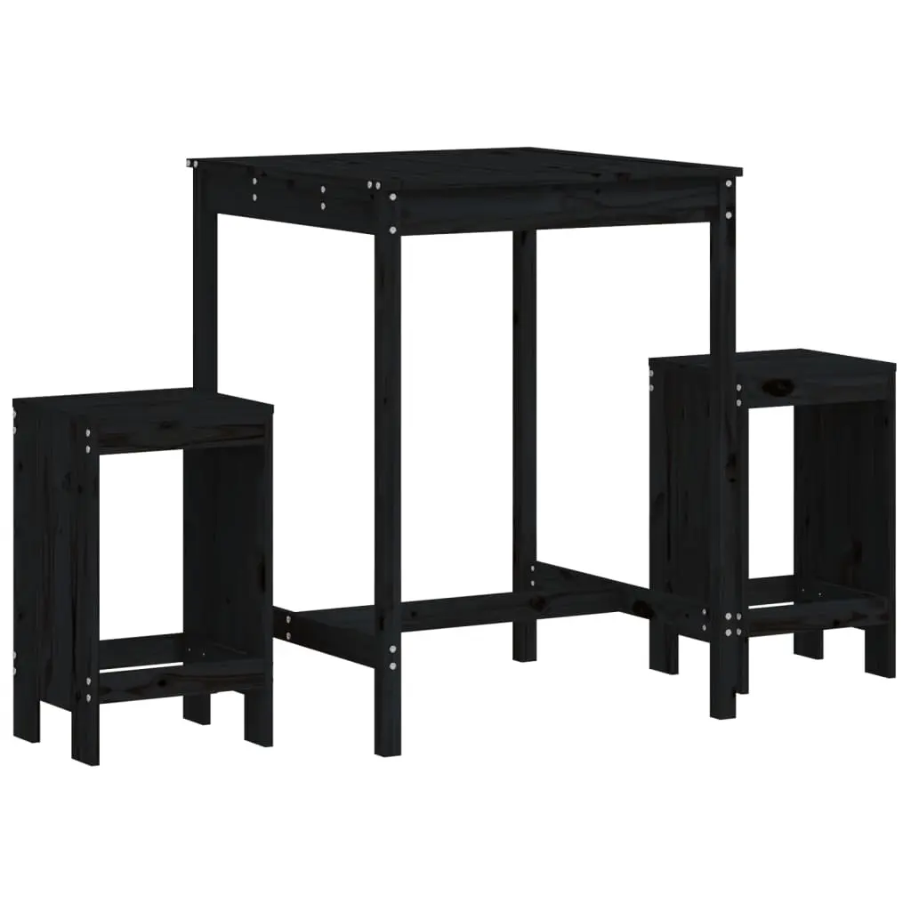 3 Piece Garden Bar Set Black Solid Wood Pine 3157737 - Furniture