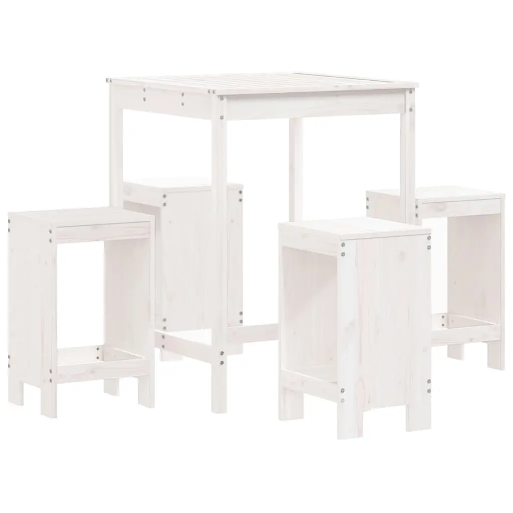 5 Piece Garden Bar Set White Solid Wood Pine 3157740 - Furniture