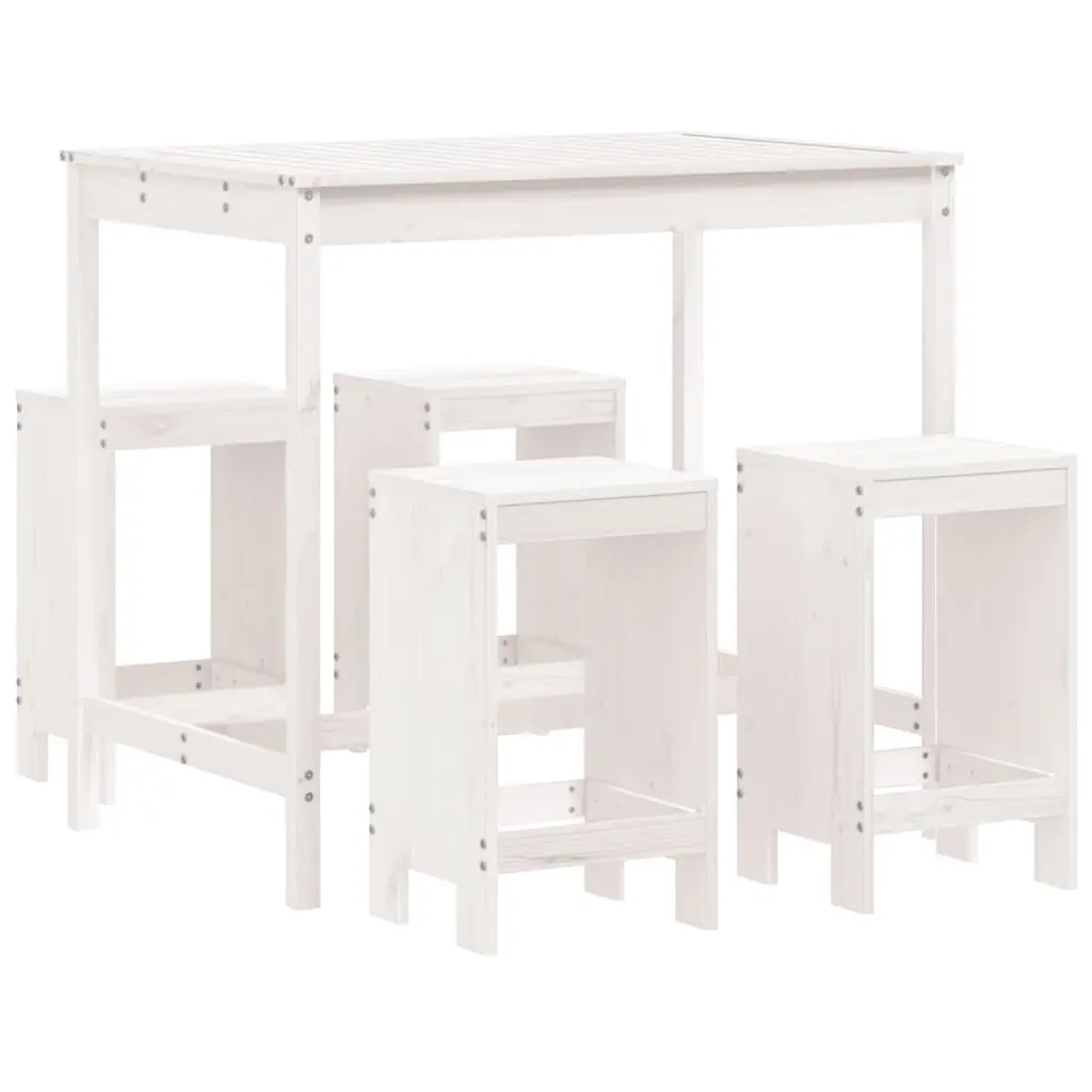 5 Piece Garden Bar Set White Solid Wood Pine 3157746 - Furniture