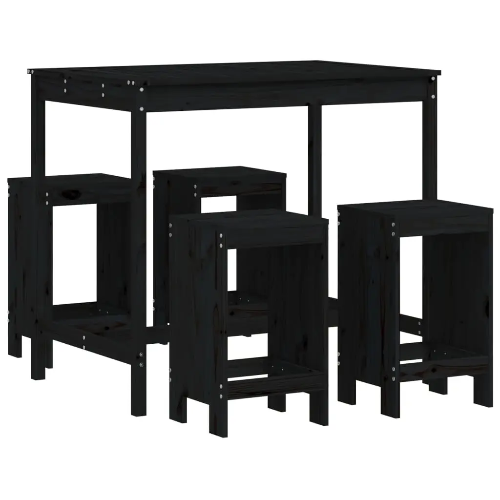 5 Piece Garden Bar Set Black Solid Wood Pine 3157749 - Furniture