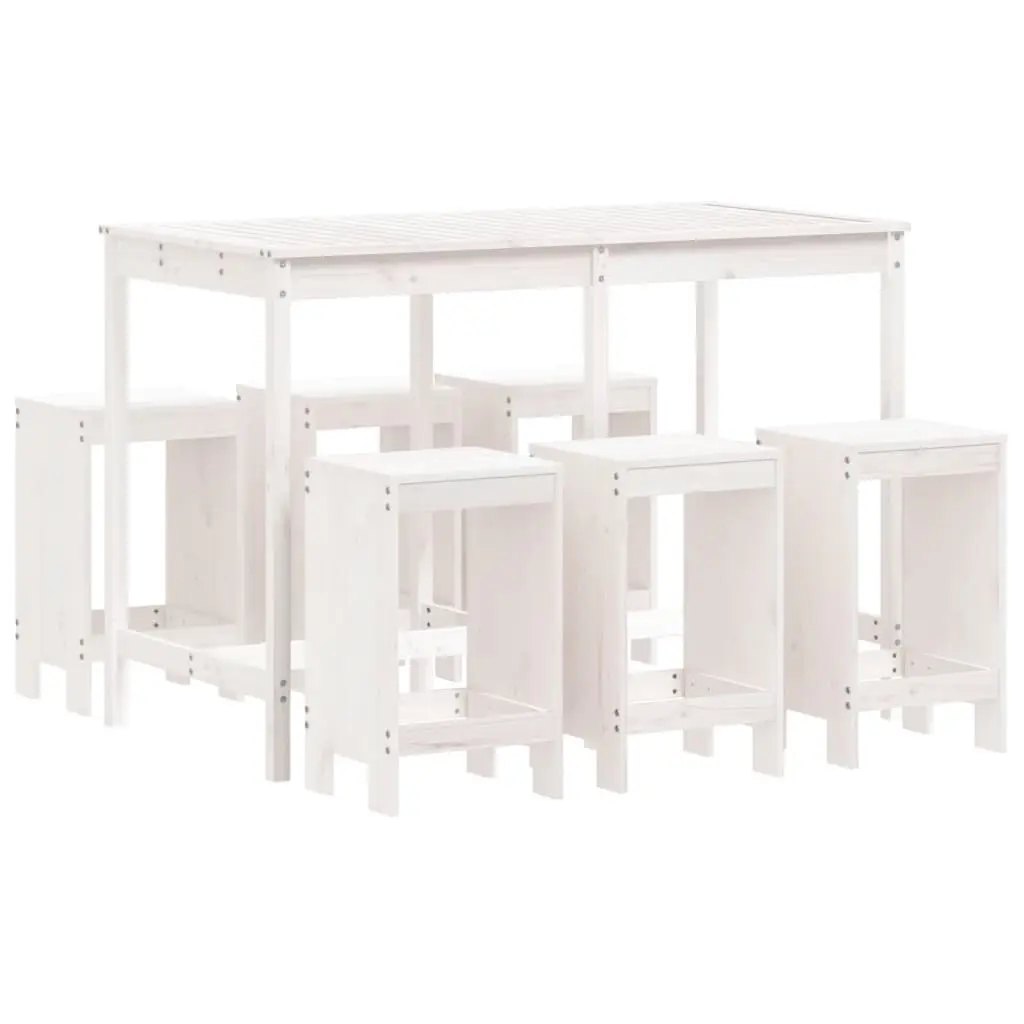 7 Piece Garden Bar Set White Solid Wood Pine 3157752 - Furniture