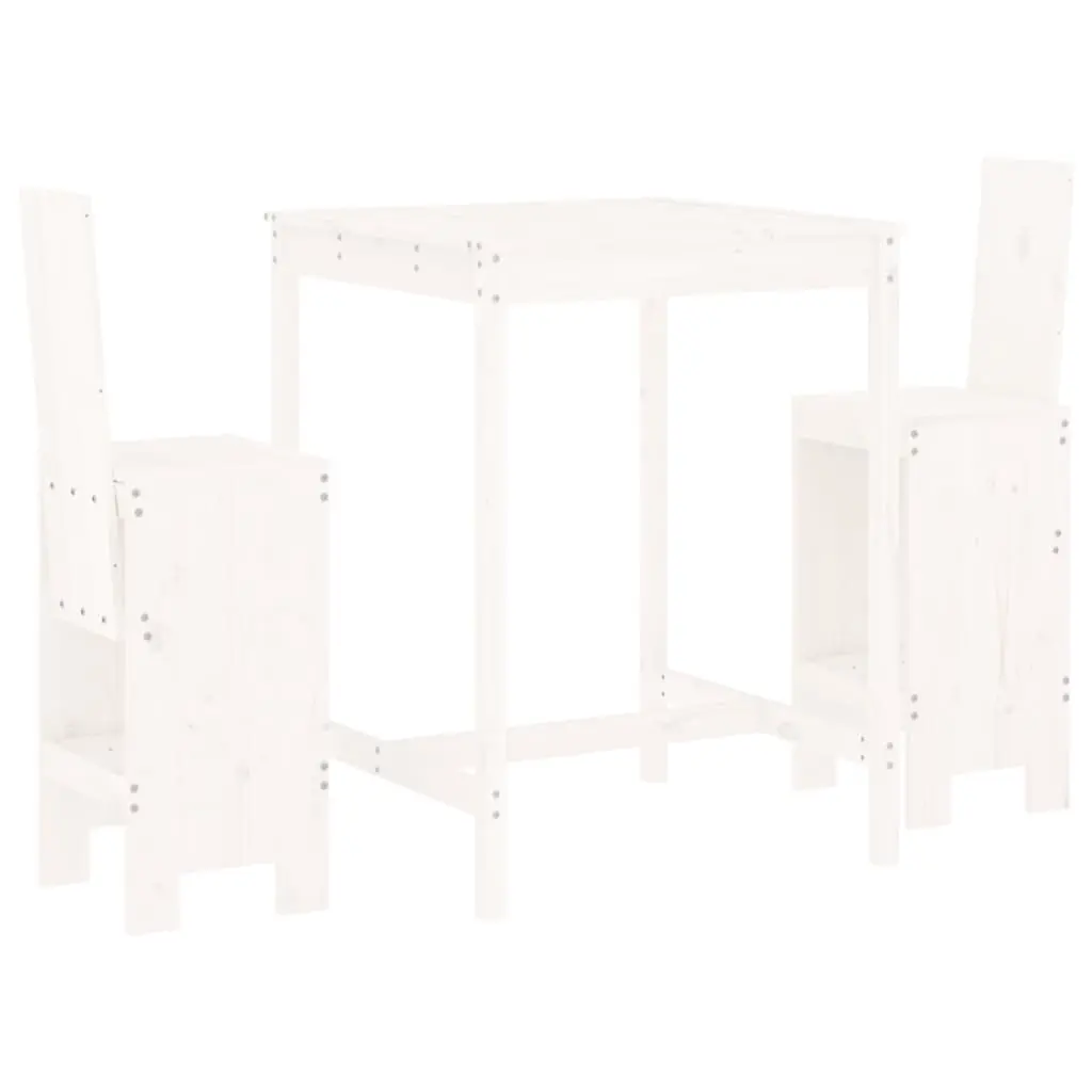 3 Piece Garden Bar Set White Solid Wood Pine 3157764 - Furniture