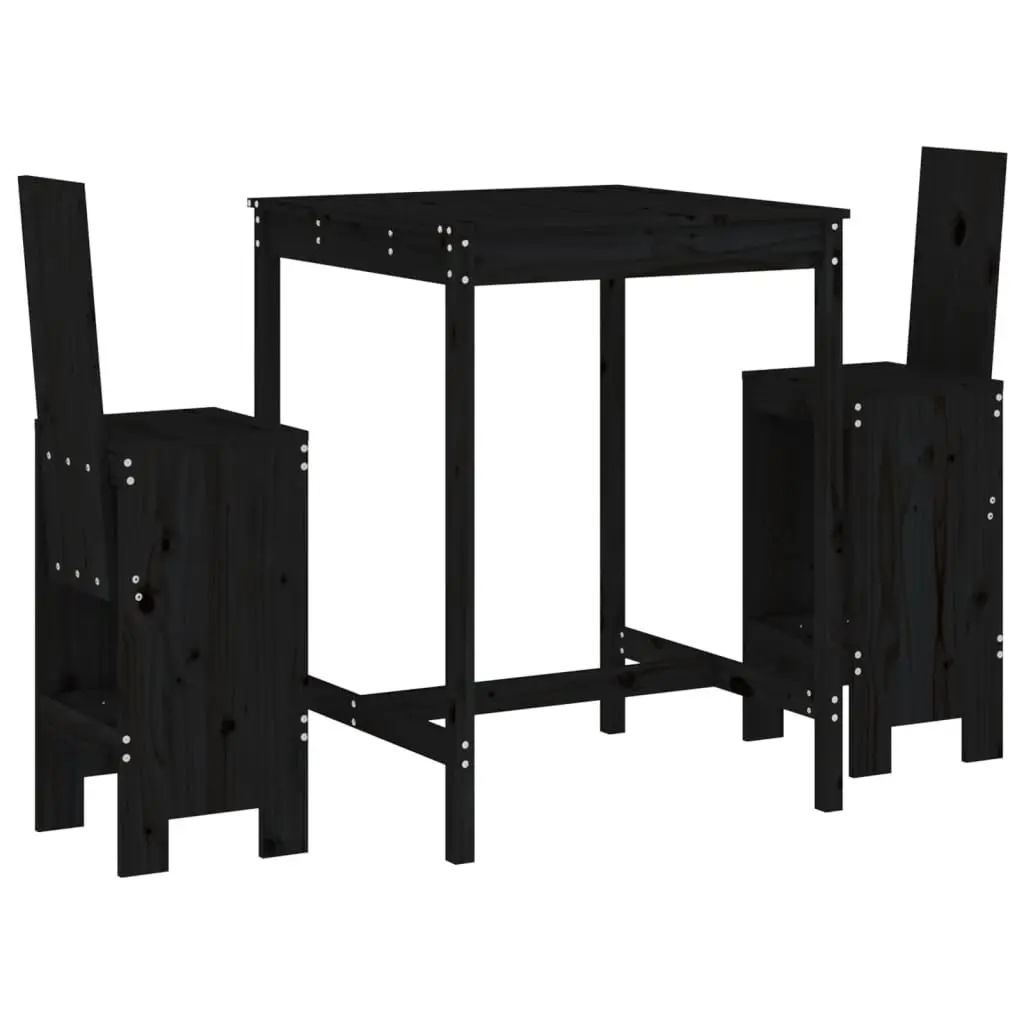 3 Piece Garden Bar Set Black Solid Wood Pine 3157767 - Furniture
