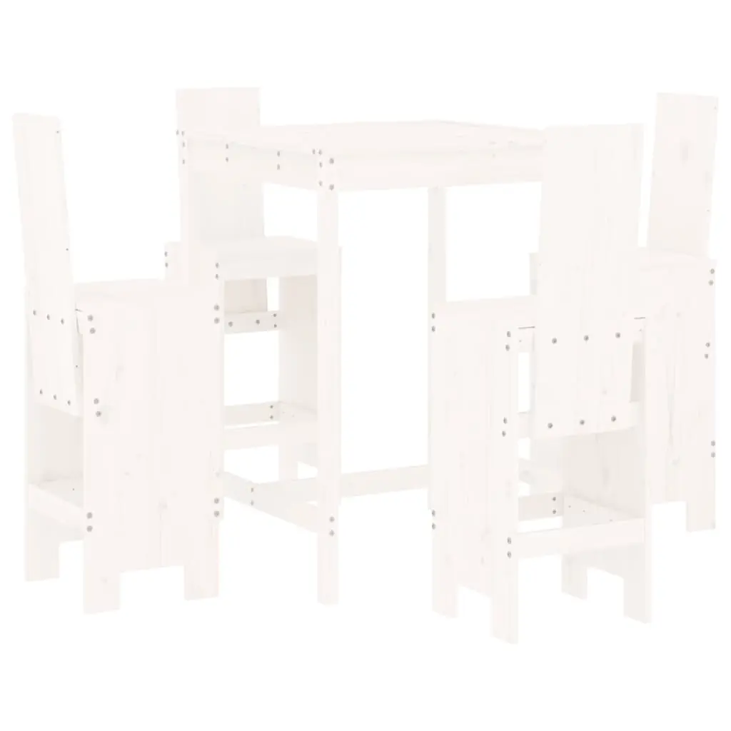 5 Piece Garden Bar Set White Solid Wood Pine 3157770 - Furniture
