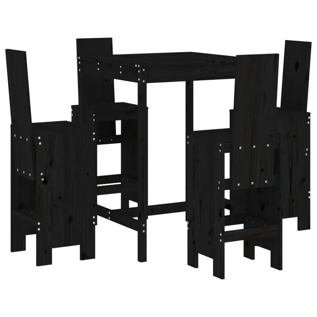 5 Piece Garden Bar Set Black Solid Wood Pine 3157773 - Furniture