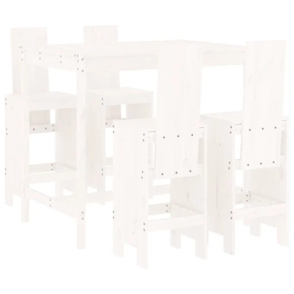 5 Piece Garden Bar Set White Solid Wood Pine 3157776 - Furniture