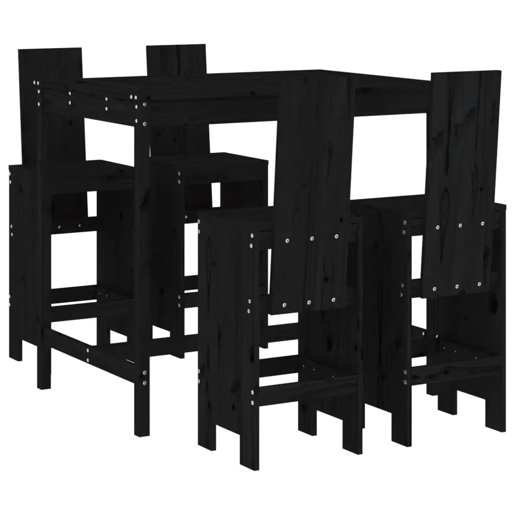 5 Piece Garden Bar Set Black Solid Wood Pine 3157779 - Furniture