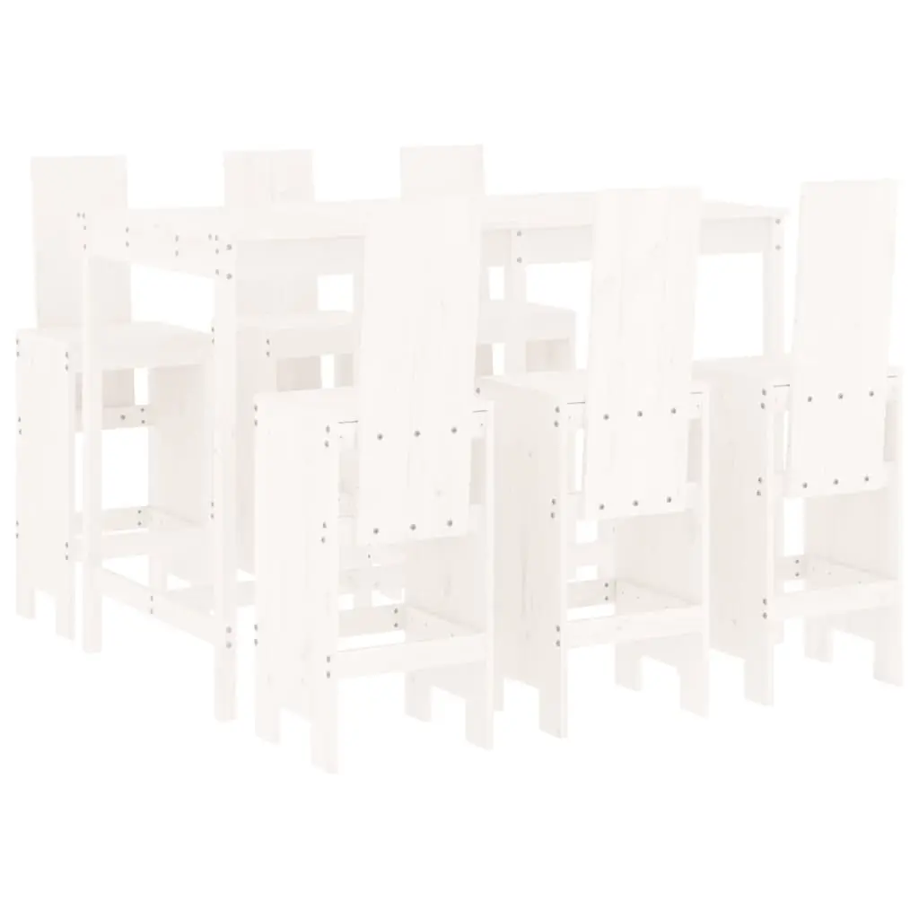 7 Piece Garden Bar Set White Solid Wood Pine 3157782 - Furniture