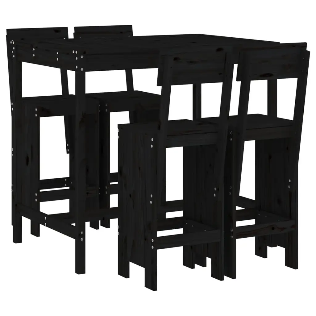 5 Piece Garden Bar Set Black Solid Wood Pine 3157809 - Furniture