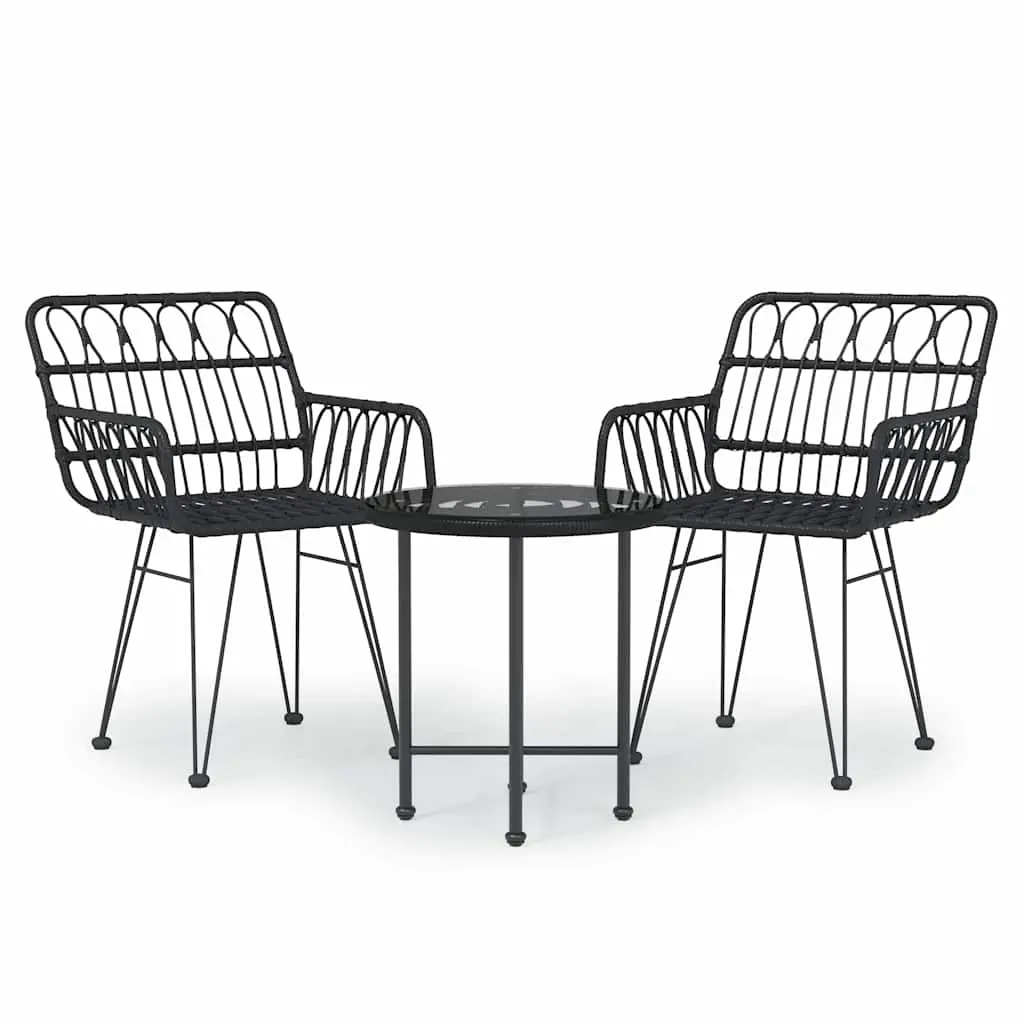 3 Piece Garden Dining Set Black Poly Rattan 3157830 - Furniture