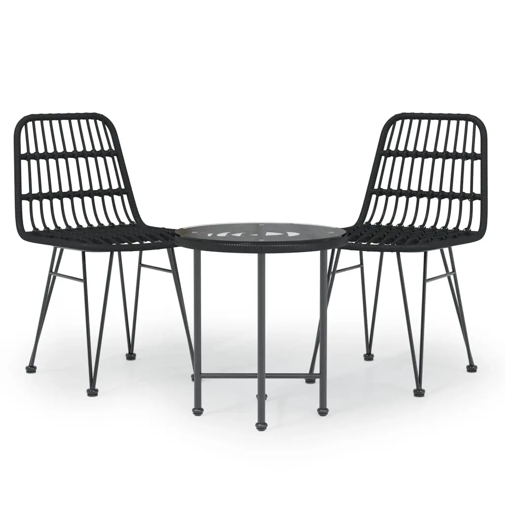 3 Piece Garden Dining Set Black Poly Rattan 3157832 - Furniture