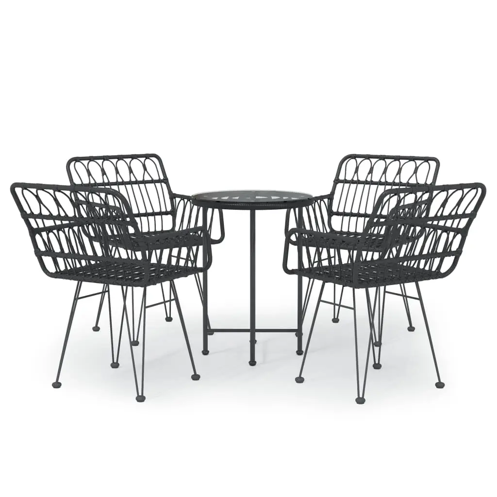 5 Piece Garden Dining Set Black Poly Rattan 3157838 - Furniture