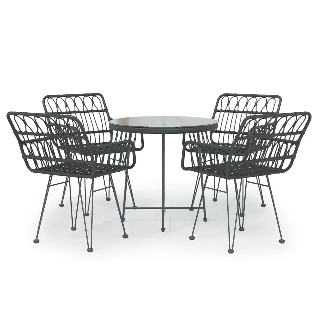 5 Piece Garden Dining Set Black Poly Rattan 3157842 - Furniture
