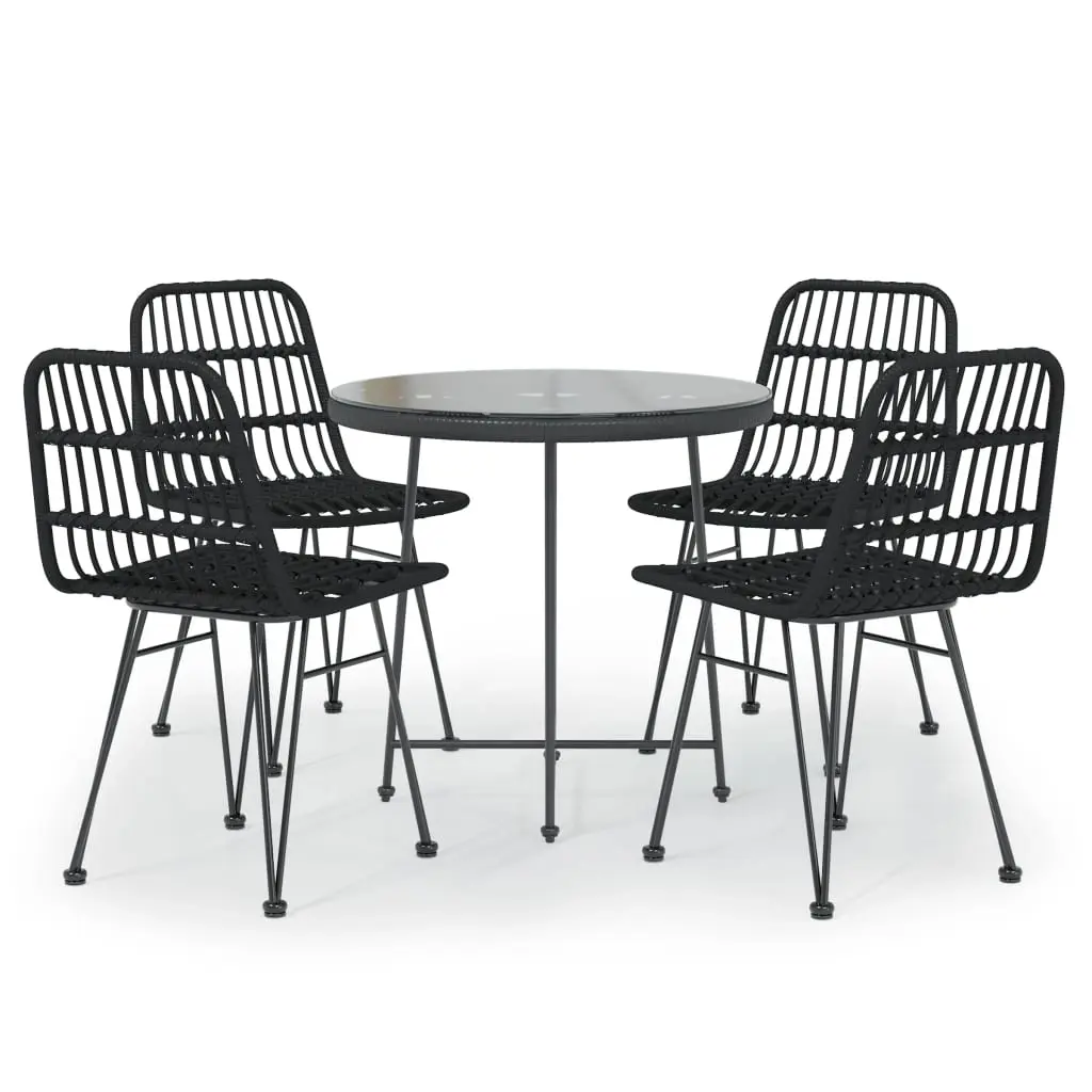 5 Piece Garden Dining Set Black Poly Rattan 3157844 - Furniture