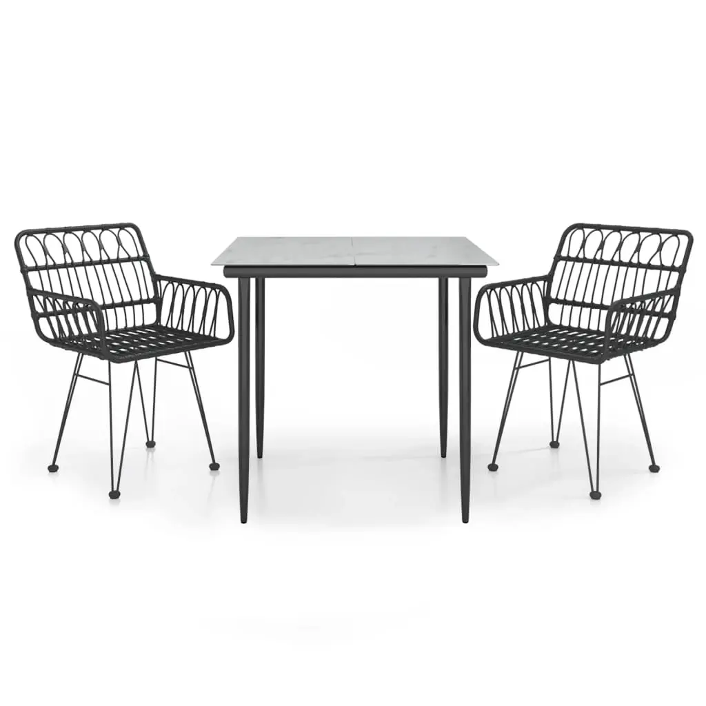 3 Piece Garden Dining Set Black Poly Rattan 3157852 - Furniture