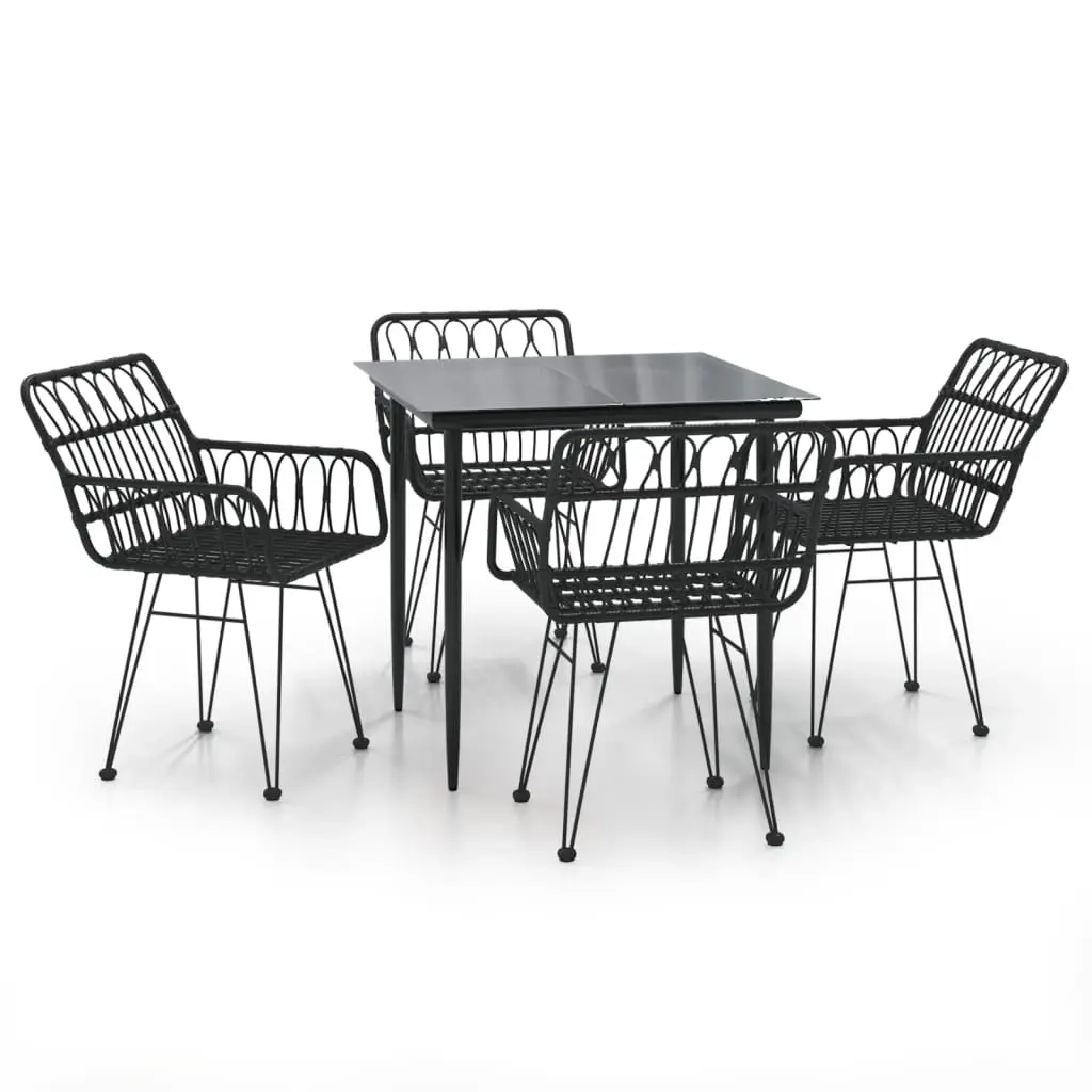 5 Piece Garden Dining Set Black Poly Rattan 3157853 - Furniture