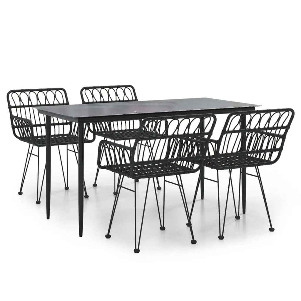 5 Piece Garden Dining Set Black Poly Rattan 3157854 - Furniture