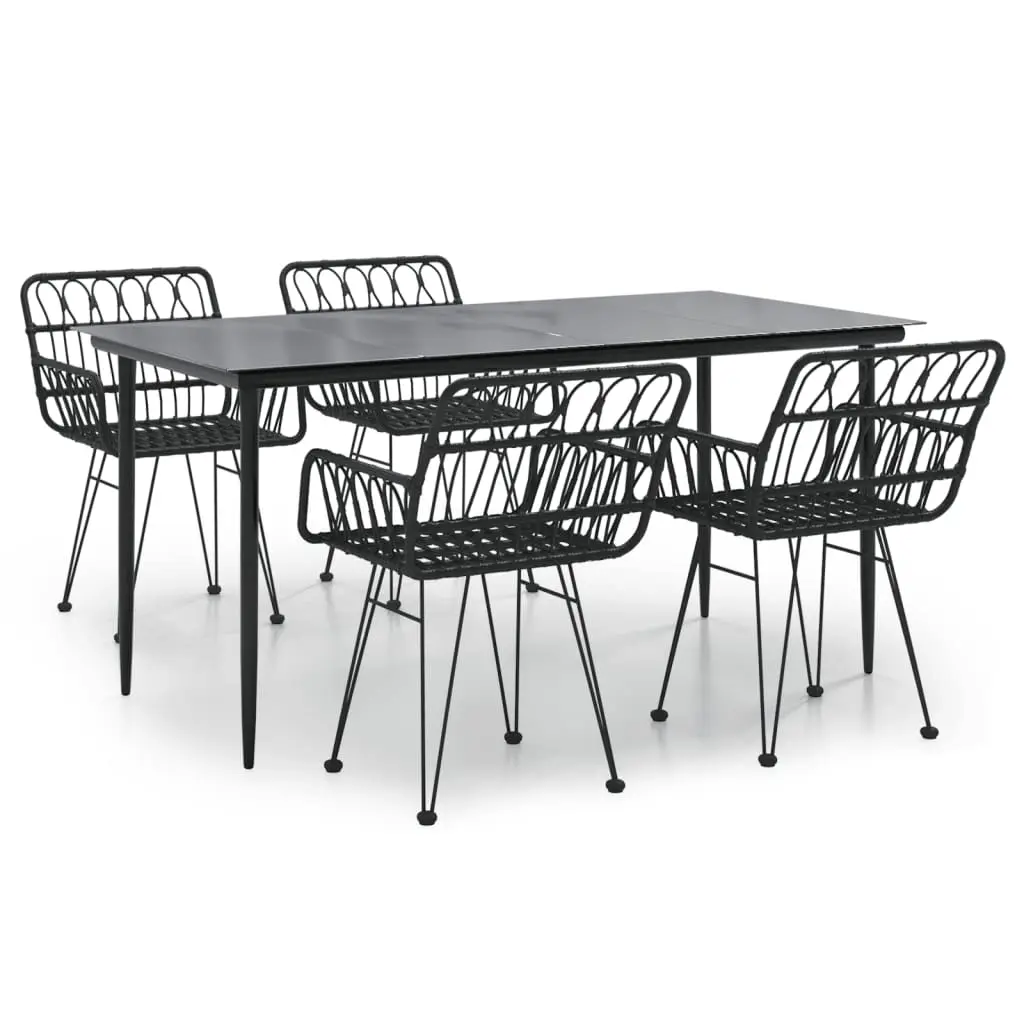 5 Piece Garden Dining Set Black Poly Rattan 3157855 - Furniture