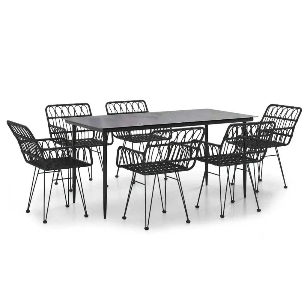 7 Piece Garden Dining Set Black Poly Rattan 3157856 - Furniture