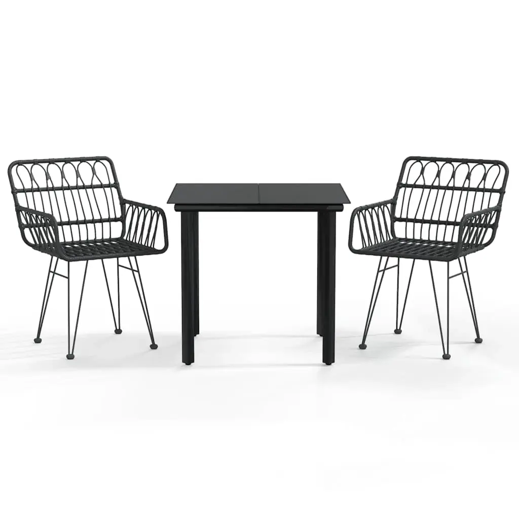 3 Piece Garden Dining Set Black Poly Rattan 3157866 - Furniture
